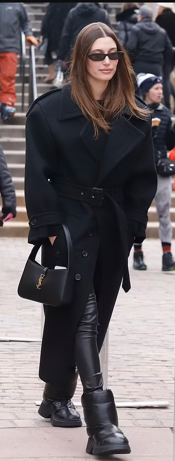 Who made Olivia Palermo's red leather handbag, black sneakers, (OutfitID)